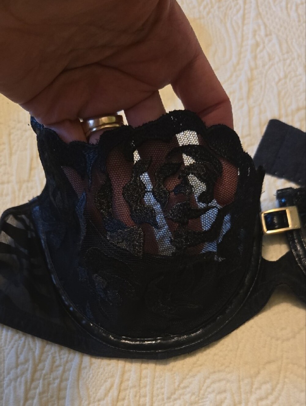 Victoria's Secret Black Lace Underwire Bra with Floral Appliqué - Picture 2 of 7